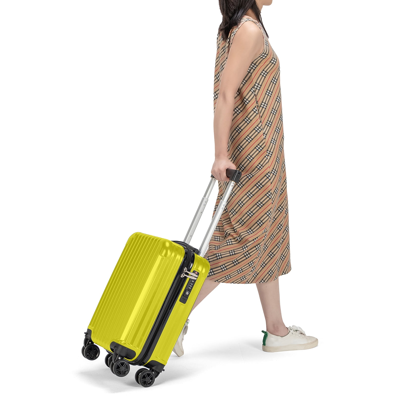 Personal Item Suitcase 18x14x8 Inches Hardside Built In TSA Lock & USB Port Lightweight Luggage With Removable Silent Wheels Underseat Carry-On Bag For Spirit and Frontier and More (Yellow)