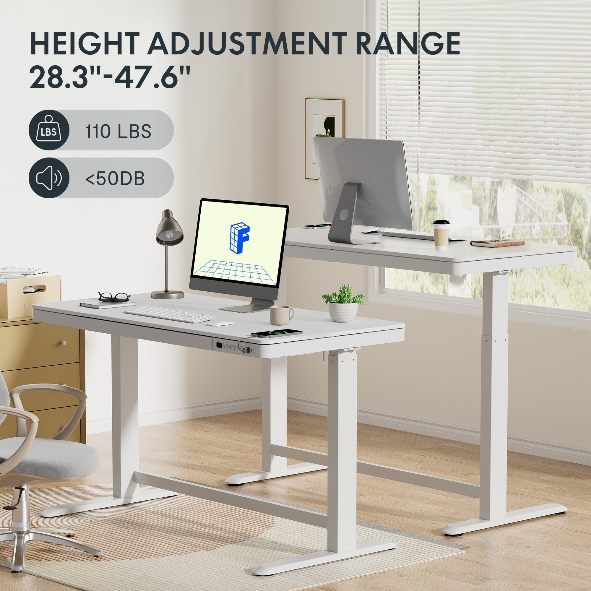 Gilman Home Office Height Adjustable Standing Desk The Twillery Co. Size: 27.5 H x 48 W x 24 D, Color (Top/Frame): White/White