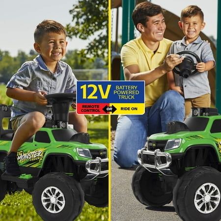 Huffy 12V Battery-Powered Remote-Control Monster Truck, Green, Ride-On Toy