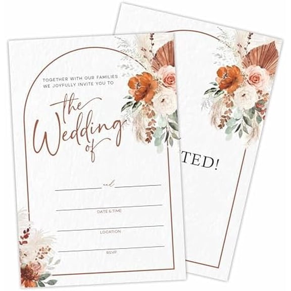 Boho Floral Wedding Invitations, 25 Watercolor Wedding Invites With Envelopes, Fill In Style Invites For Mr & Mrs Celebration, Party Favor & Supplies - A01$$Home Decor, Kitchen, & Other