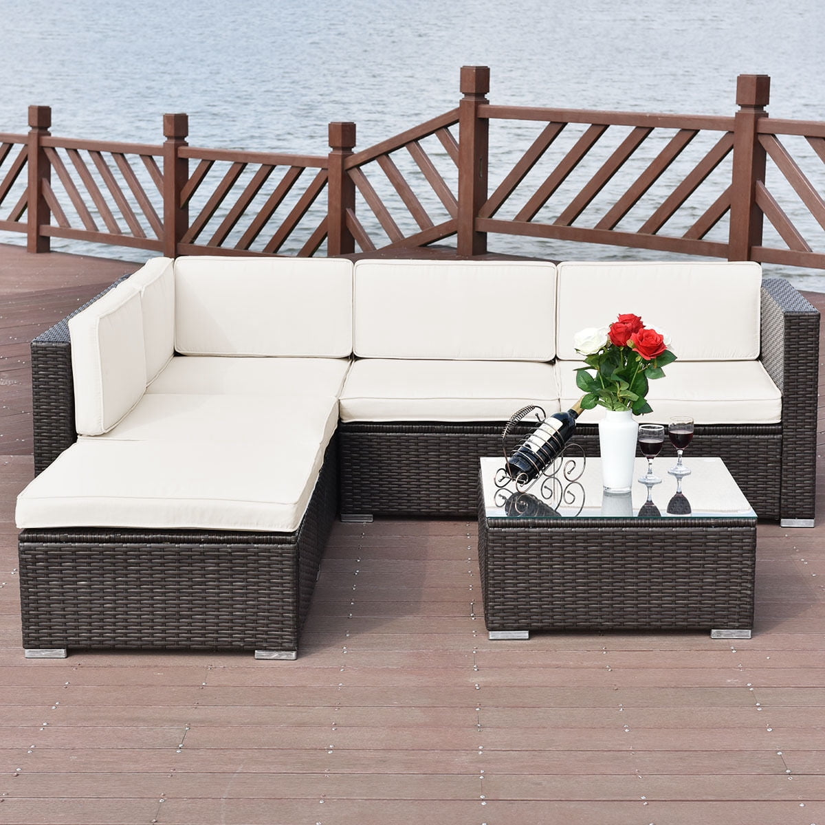 Costway 4 Pcs Outdoor Patio Rattan Wicker Furniture Set Loveseat Costway 4 Pcs Outdoor Patio Rattan Wicker Furniture Set Loveseat Cushioned Yard Garden Com