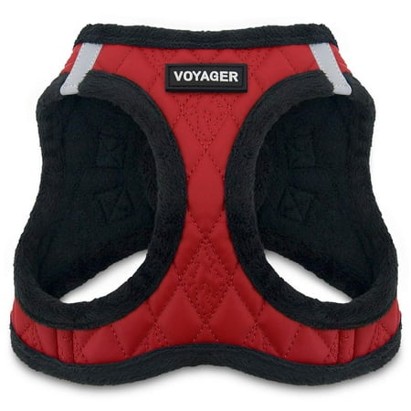 Voyager by Best Pet Supplies - Step-in Plush Dog Harness with Padded Vest, (Red Faux Leather,