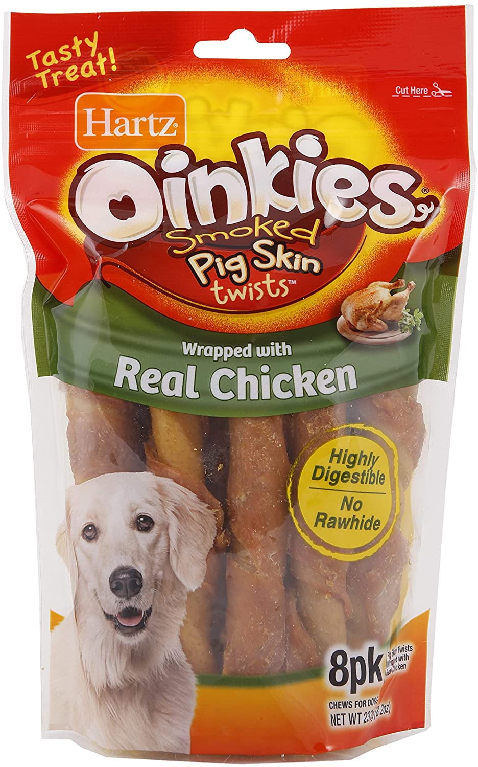 Hartz Oinkies Smoked Pig Skin Twist Dog Treats Wrapped with Real
