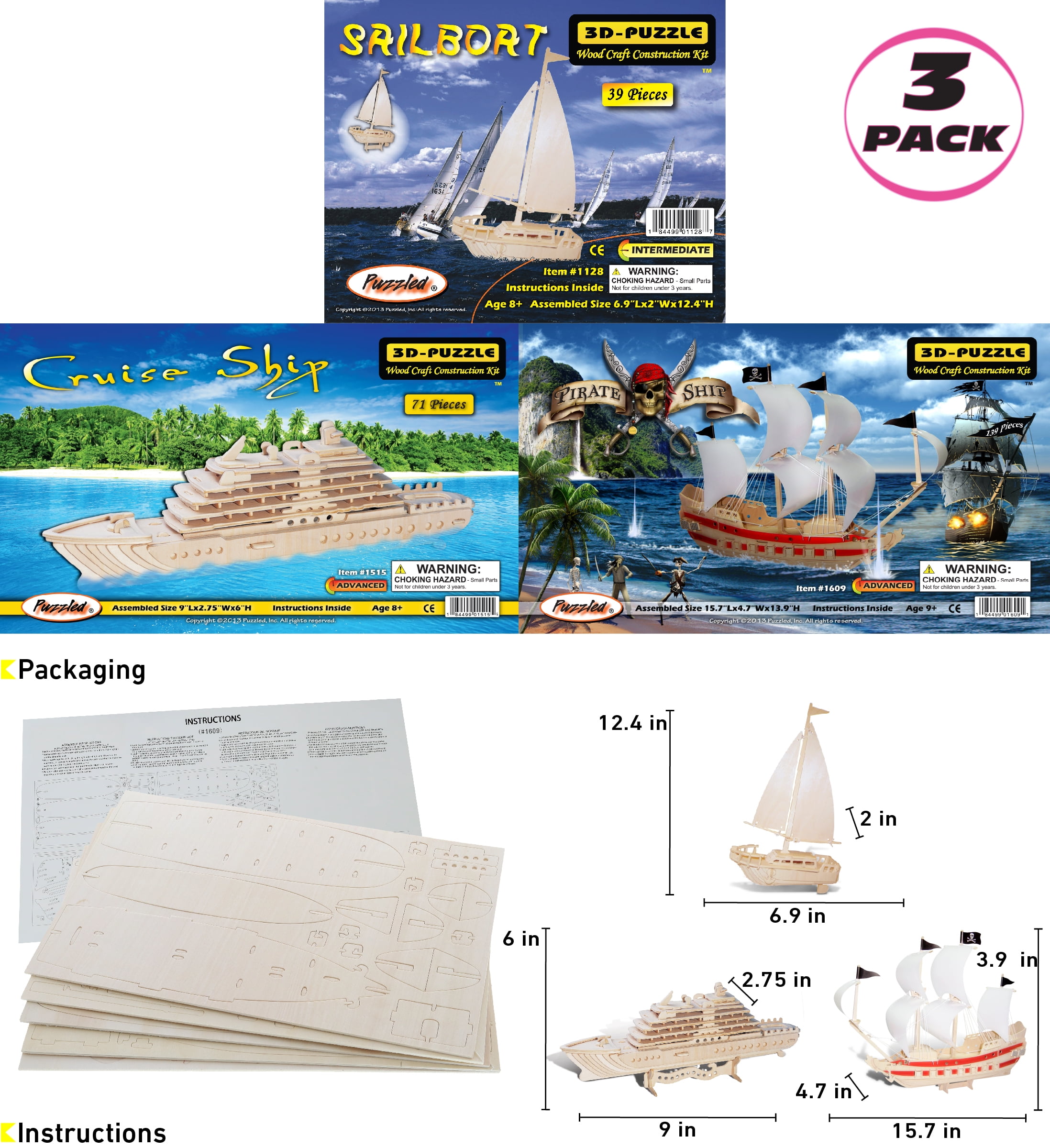 Cuteefun 3D Puzzle di Legno Orologio Pirata Boat Kit, Fare Il Proprio  Woodcraft Kit per Adulti