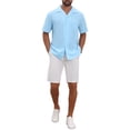 thumbnail image 2 of INSPIRE CHIC Men's Camp Collar Chest Pocket Button Down Short Sleeve Cotton Shirts L Light Blue, 2 of 4