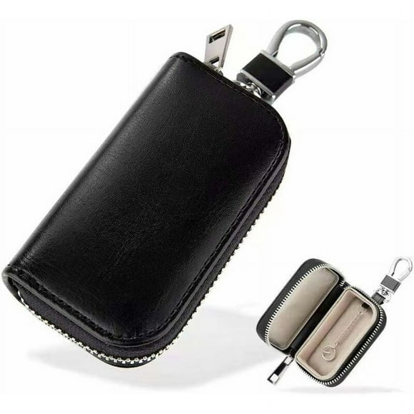 Car Key Protection Faraday Bag Car Key Signal Shielding Box RFID Anti-Theft Leather Box Key Remote Control Case with Hook and Key Ring (Black)