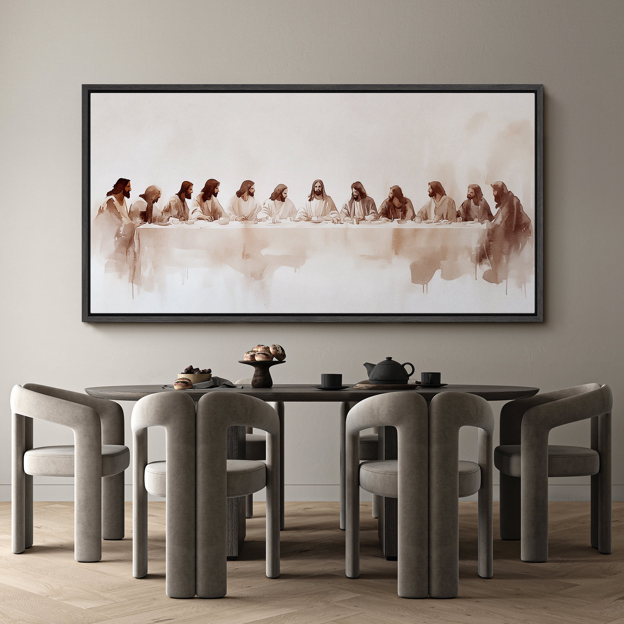 Large Framed Canvas Print The Last Supper Wall Art Decorative Ready to Hang Painting for Living room Bedroom - 60"x30" Black Frame