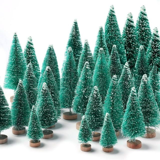 Árbol de Navidad Hatisan Mini artificial con base de madera, 30 unidades
