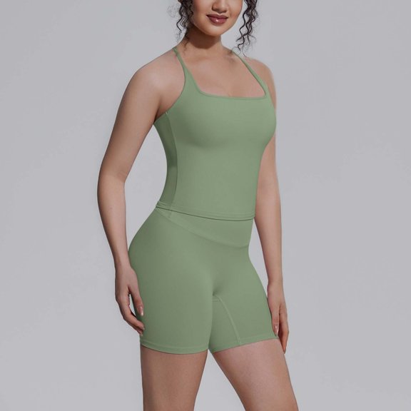 Uobin Women 2 Pieces Yoga Set High Waist Shorts For Running Fitness Gym Breathable Sweat Wicking Sportswear Activewear Exercise Performance Slim Fit Control Workout