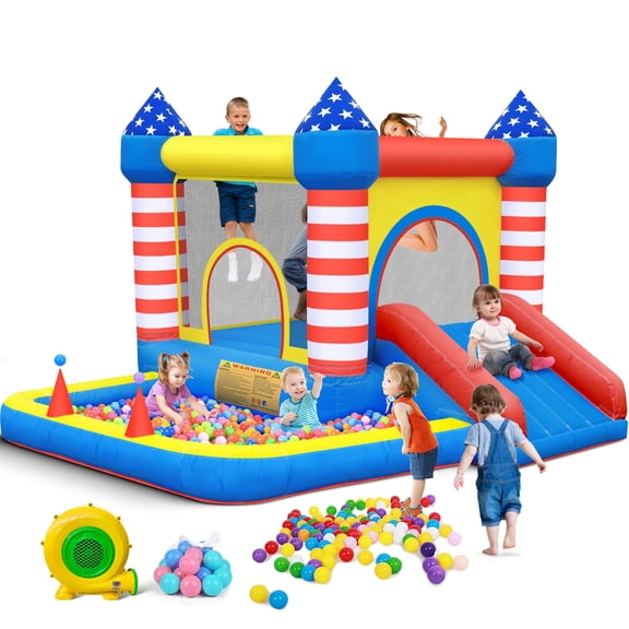 Culaluva Inflatable Bounce House: Bouncer Bouncy Castle 5 in 1 with Ball Pit & Slide for Kids Aged 3-8 - with 370W Blower & Storage Bag - Indoor Outdoor Play Stripes Style