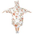 thumbnail image 2 of FORMRS Wearable Blanket Hoodie with Sleeves for Kids Cozy Flannel Sweatshirt, Orange Floral Blooms, 2 of 7