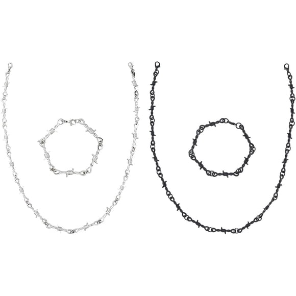 4Pcs Unique Thorns Necklace Punk Style Black Silvery Thorns Choker Necklaces Gothic Barbed Wire Chain Necklace Hiphop Rock Birthday Jewelry Gifts for Woman Men