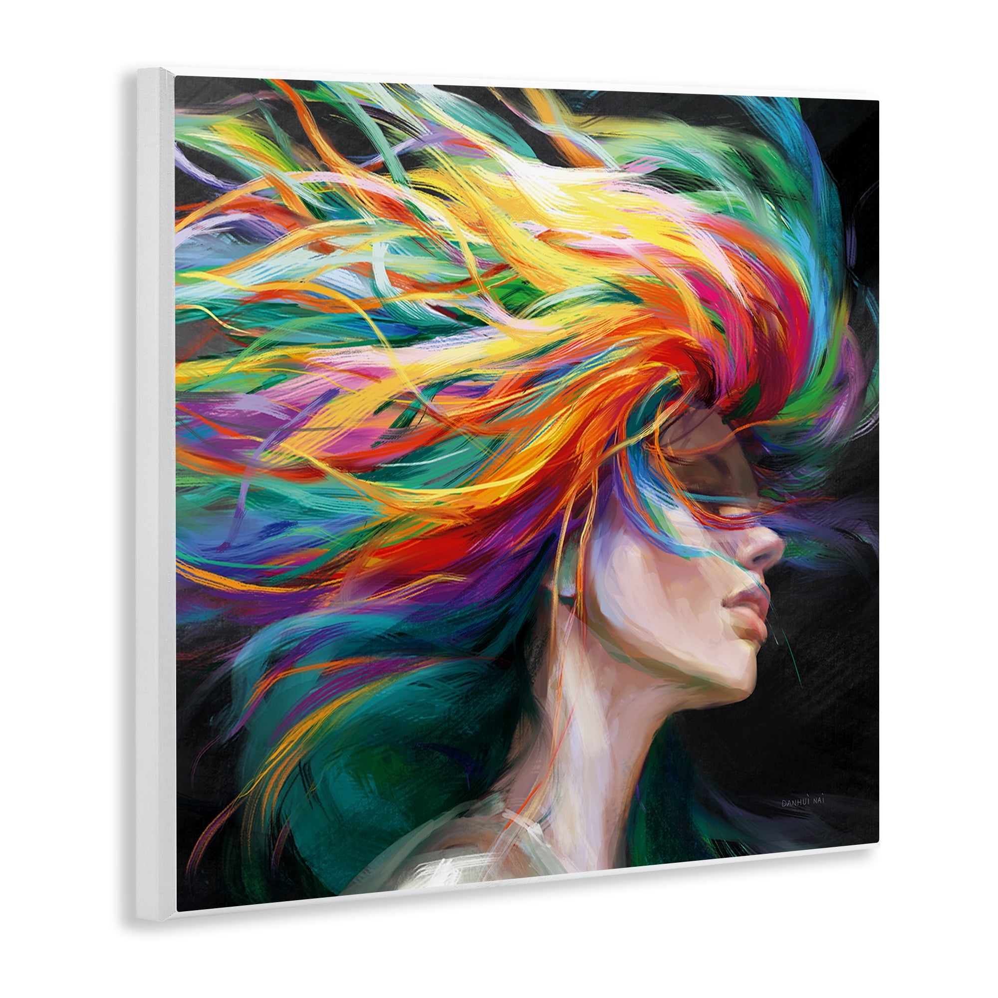 Stupell Industries Woman with Rainbow Hair People Painting Unframed Art Print Wall Art, 12 x 12