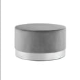 thumbnail image 2 of Nicole Miller Cocktail Ottoman Anson Velvet Upholstered Metal Trim Base Glam Style, Grey/Chrome, 2 of 9