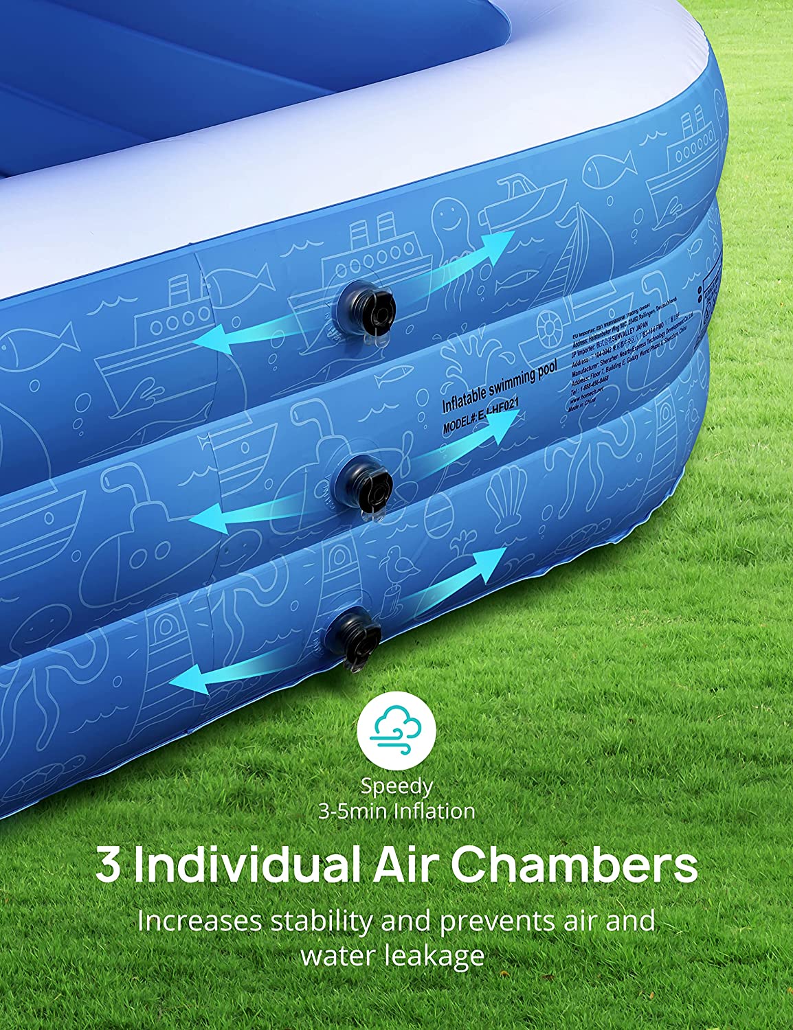 Inflatable Swimming Pool, EVAJOY 92'' x 56'' x 20'' Family Blow up Swim