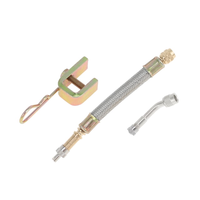 1 Juego de extensión de válvula de llanta de cobre de 135 grados con extensor de vástago de válvula de llanta de acero inoxidable flexible de 125 mm para automóvil, motocicleta, RV, camión, bicicleta