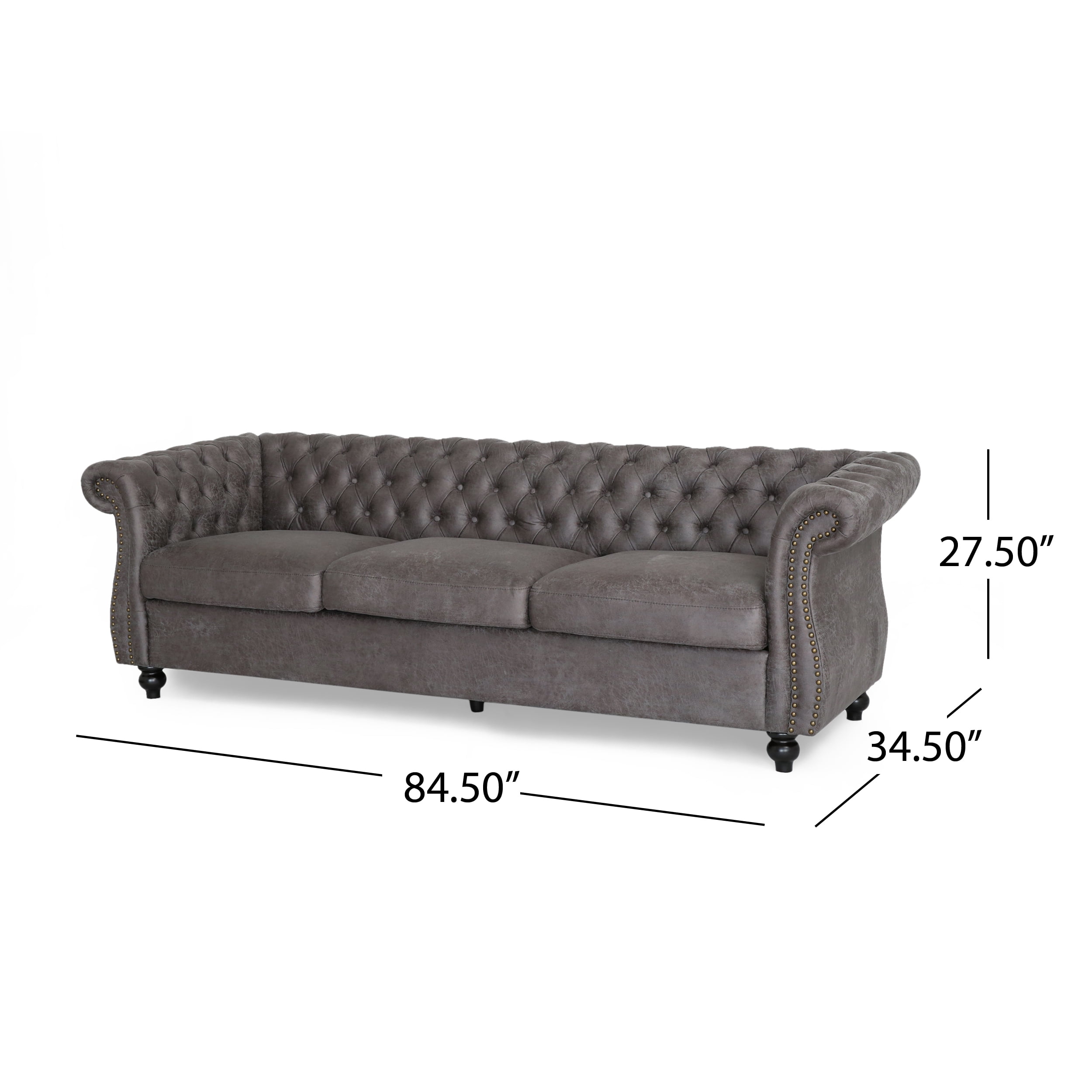 Noble House Aaniya Tufted Microfiber Sofa, Slate, Dark Brown