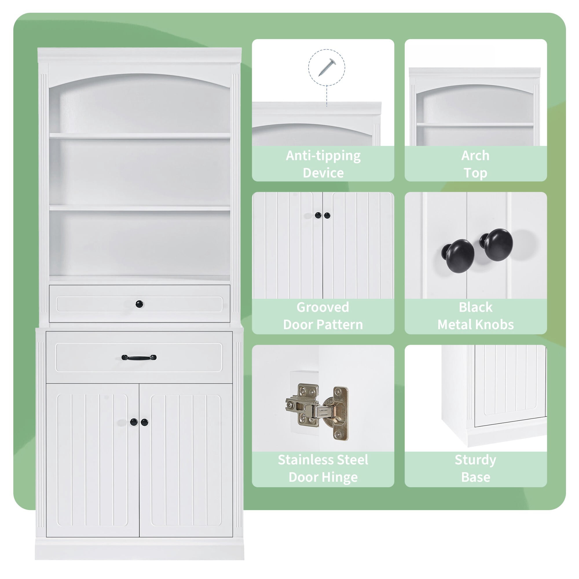 AENKYO 78.7" Tall Storage Cabinet with Drawers & Shelves, Stylish Freestanding Cabinet for Home, White