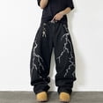 thumbnail image 3 of Mrmall Mens Wide Leg Jeans Loose Fit Vintage Y2K Lightning Print Denim Jeans Streetwear, 3 of 6