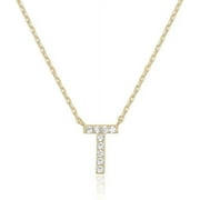 PAVOI 14K Yellow Gold Plated Cubic Zirconia Initial Necklace | Letter Necklaces for Women | T Initial