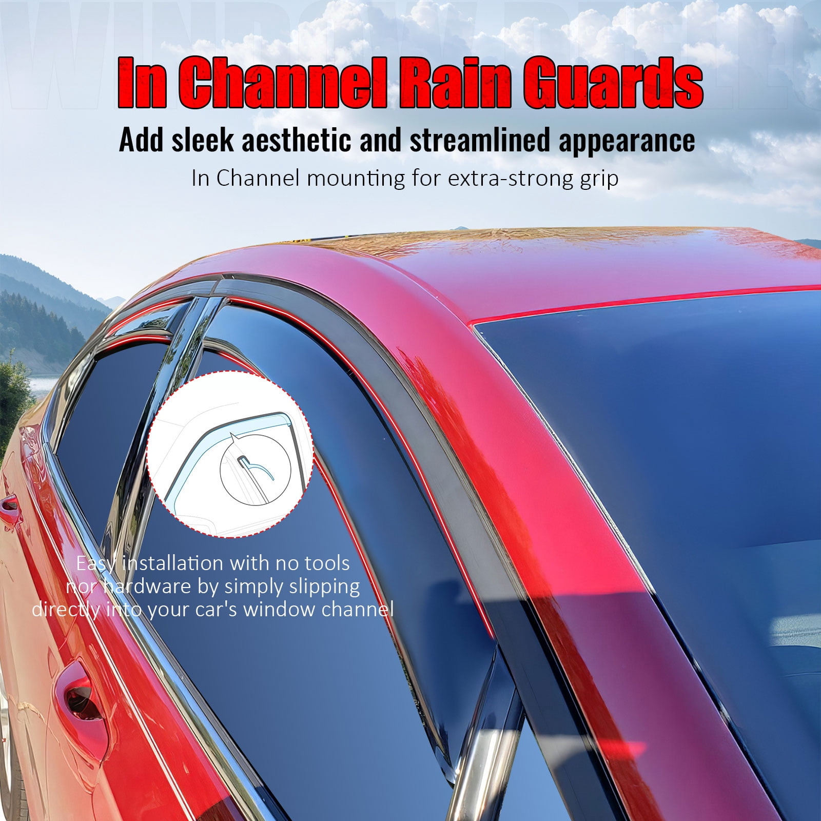 Ikon Motorsports In-Channel Window Visors Fits 2013-2020 Ford Fusion, Slim Style Side Door Rain Vent Guard Deflectors, Acrylic Smoke 4PCS