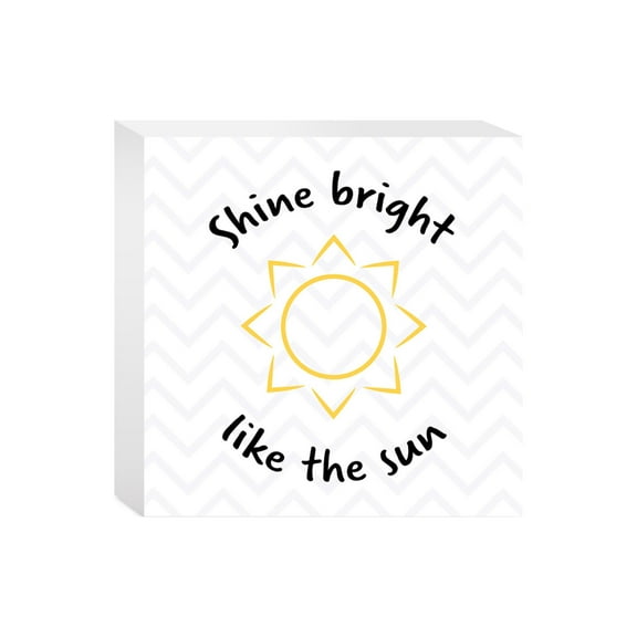 Shine Bright Sun Yellow Sun Chevron 5 x 5 Wood Tabletop Sign Plaque