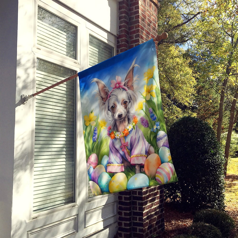 Chinese Crested Easter Egg Hunt House Flag 28 in x 40 in