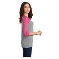 thumbnail image 3 of District Womens Perfect Tri 3/4-Sleeve Raglan T-Shirt Fuchsia Frost/ Grey Frost DM136L L, 3 of 3