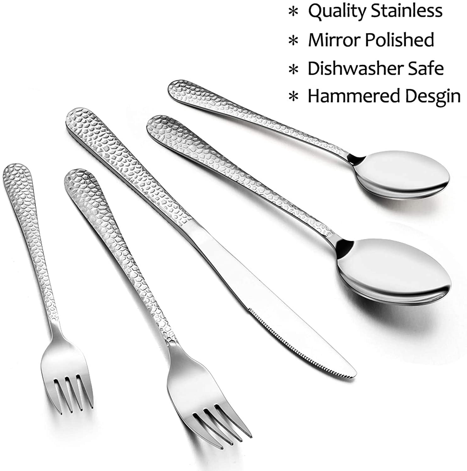 VeSteel Hammered Silverware Set, 20-Piece Stainless Steel Flatware Cutlery Set (Service for 4)