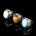 thumbnail image 3 of Xiao Hua Anillo retro de piedra natural para hombre, ónix azul, ovalado de acero inoxidable, talla 10 (1 pieza), 3 of 5