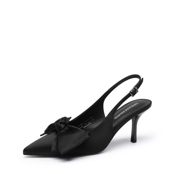 DREAM PAIRS Women’s Slingback Pumps, 3-Inch Stiletto High Heels with Bow, Closed Toe Satin Dress Shoes for Wedding & Work