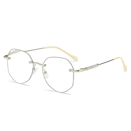 Fashion Vintage Rhinestone Glitter Anti-Blue Light Eye Protection Ultra Light Glasses Reading Glasses SILVER STRENGTH 350