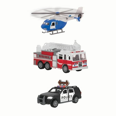 Driven by Battat 3-Piece Micro Rescue Fleet Toy Emergency Car & Truck Play Vehicles 9in for Kids 3 Years Old