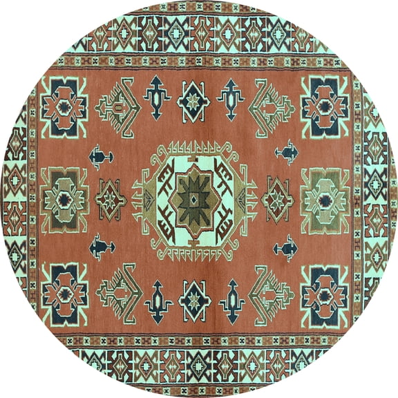 Ahgly Company Indoor Round Geometric Light Blue Traditional Area Rugs, 6' Round