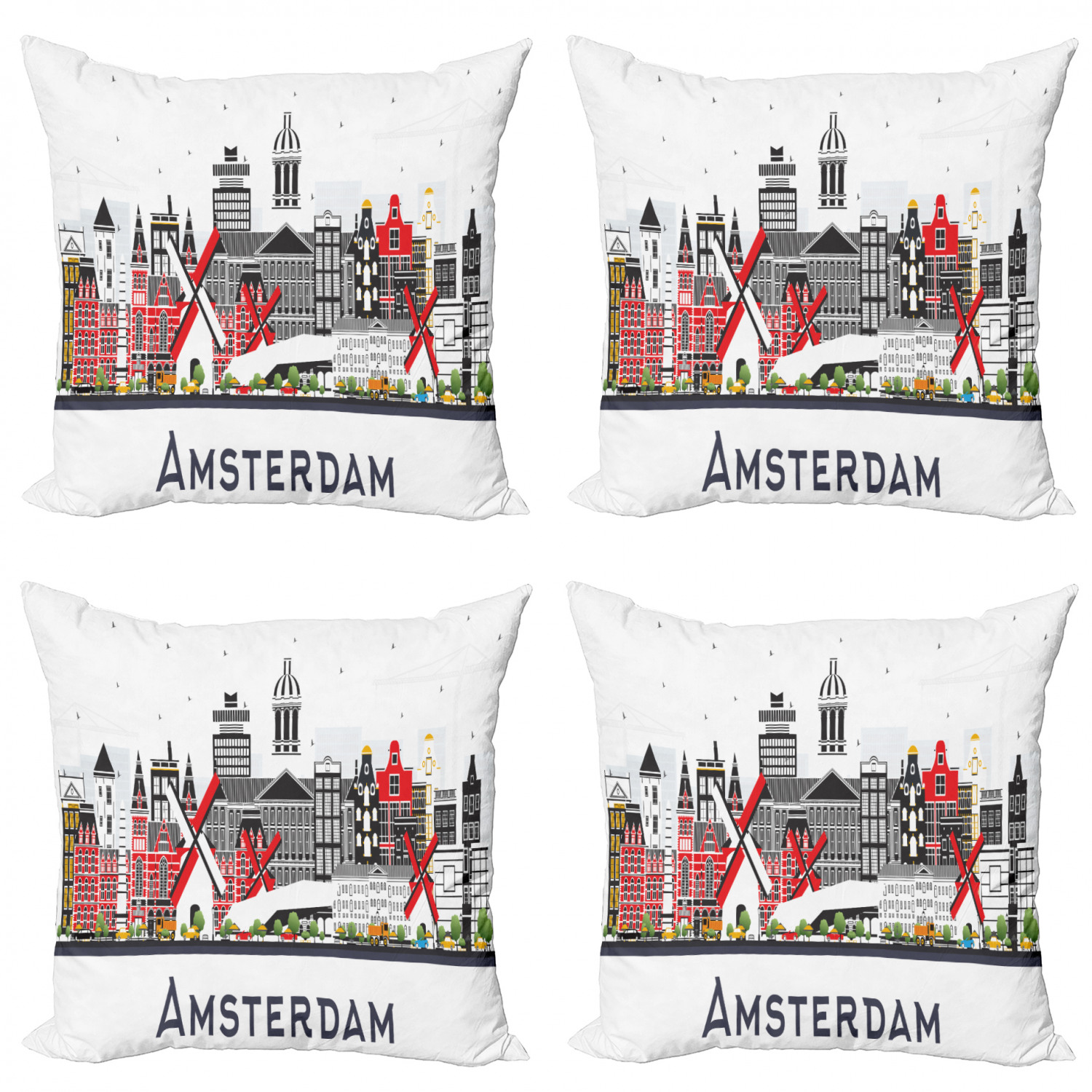 Throw Pillow Case Amsterdam 18x18 2 Pieces Scenic Decorative Cushion