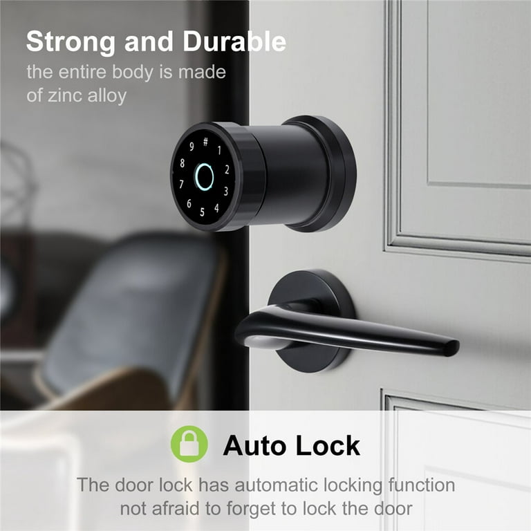 Wifi Fingerprint Key Fob Smart Door Lock Handle Black