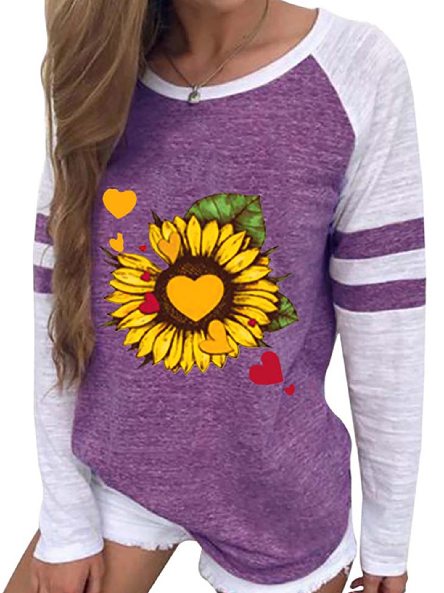 Hengshikeji Womens Sunflower Print Long Sleeve Hoodie Sweatshirt Hooded Pullover Tops Blouse T-Shirt Blouse 
