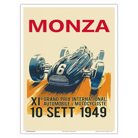 1949 Monza Grand Prix - Vintage Car Racing Poster - Master Art Print (Unframed) 9in x 12in