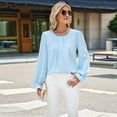 thumbnail image 5 of Olabelle Women'S Puff Long Sleeve Blouse Dressy Casual Crew Neck Chiffon Blouse Loose Fit Pleated Shirt Work Office Tops  Blue XL, 5 of 7