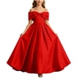 thumbnail image 3 of AHTJRT Satin Dresses for Girl Silk Soft Wedding Pageant Maxi Dresses Off the Shoulder Flower Girls Formal Ball Gowns Red 13-14 Years, 3 of 10