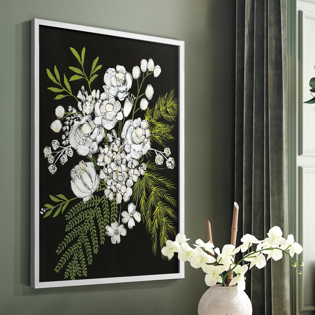 Alabaster Bouquet I Framed Print in White Solid Wood Framed Print No Nail Hanging