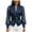 Navy, variant on Women's Elegant Mesh Patchwork Denim Blouse Sheer Puff Sleeve Wrap Top with Belt, Casual Office Shirt Blue for Size L