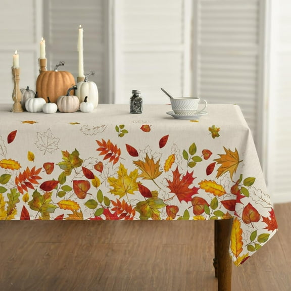 Fall Tablecloth 60×120 Inch Rectangular, Thanksgiving Autumn Harvest Leaves Table Cover for Party Picnic Dinner Decor