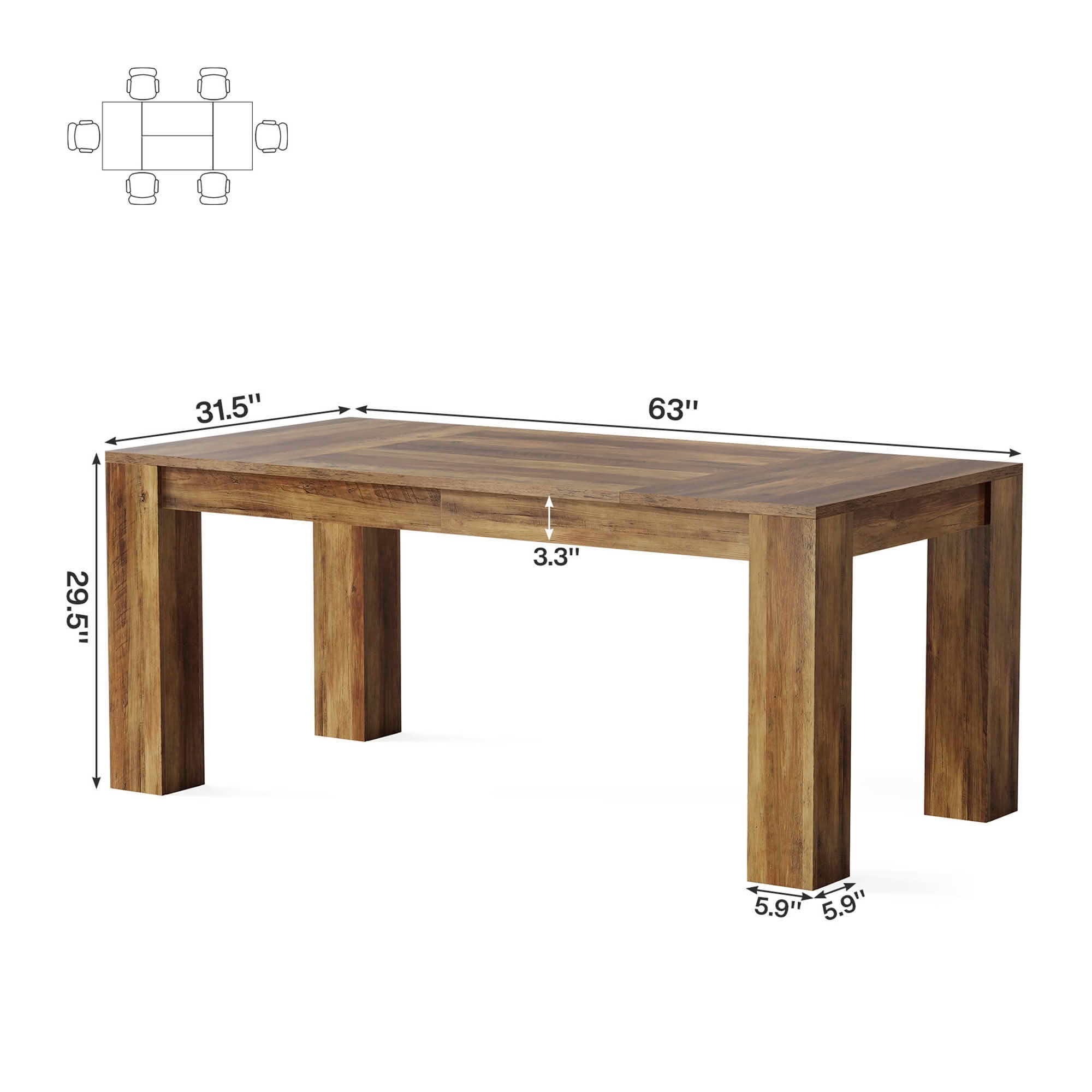 MAYEERTY 63" Rustic Farmhouse Dining Table, 4-6 Seater Wooden Rectangular Table for Home & Cafe, Easy Assembly