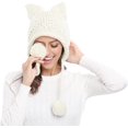 thumbnail image 2 of ORUYROP Bonnet Tricoté Oreilles de Chat Mignonnes d'Hiver avec Rabat, 2 of 6