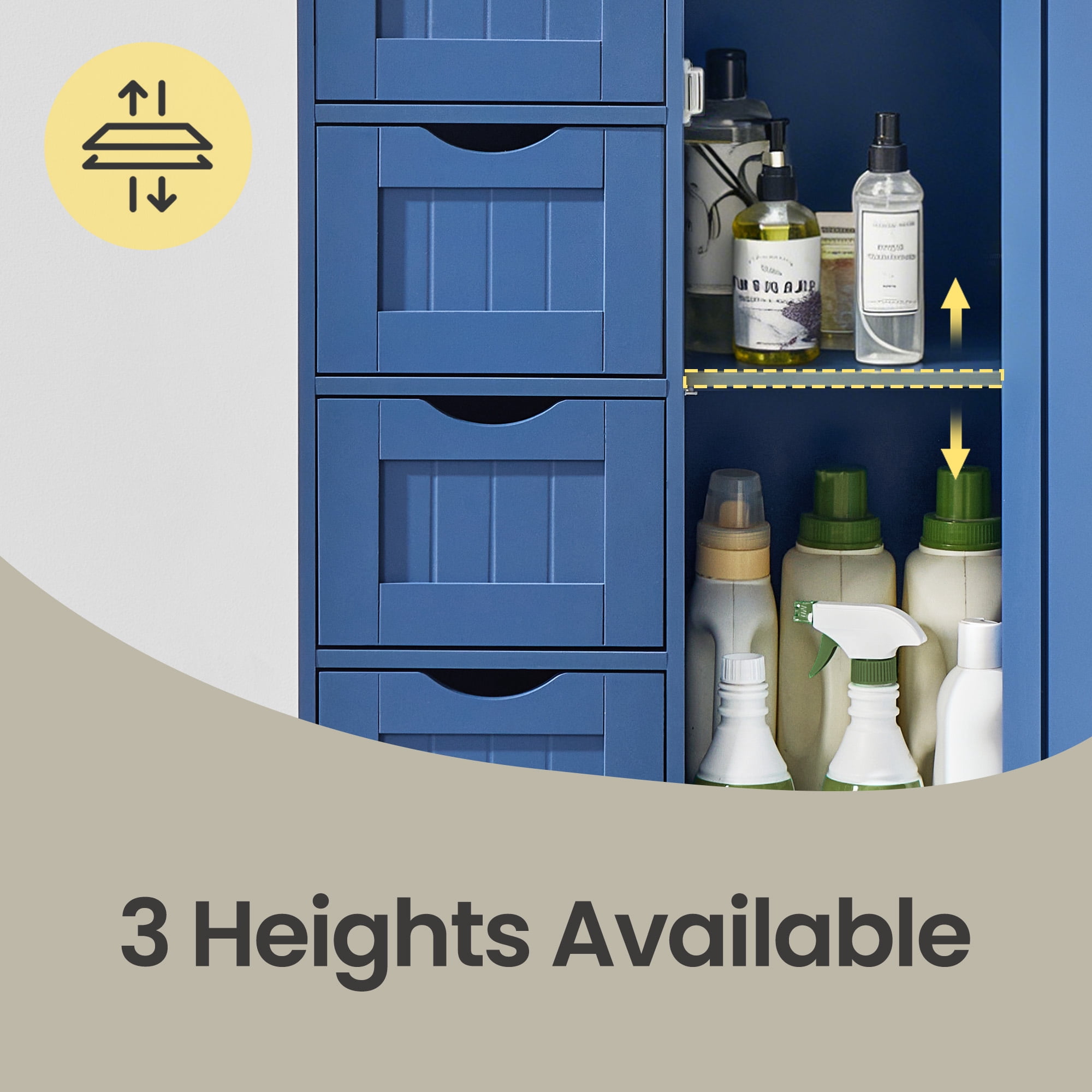 LEDREM Bathroom Floor Cabinet, Wooden Freestanding Side Storage Organizer with 4 Drawers and Adjustable Shelves for Bathroom,Blue