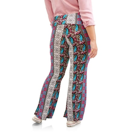 Junior Plus Printed Knit Flare with Foldover Waistband