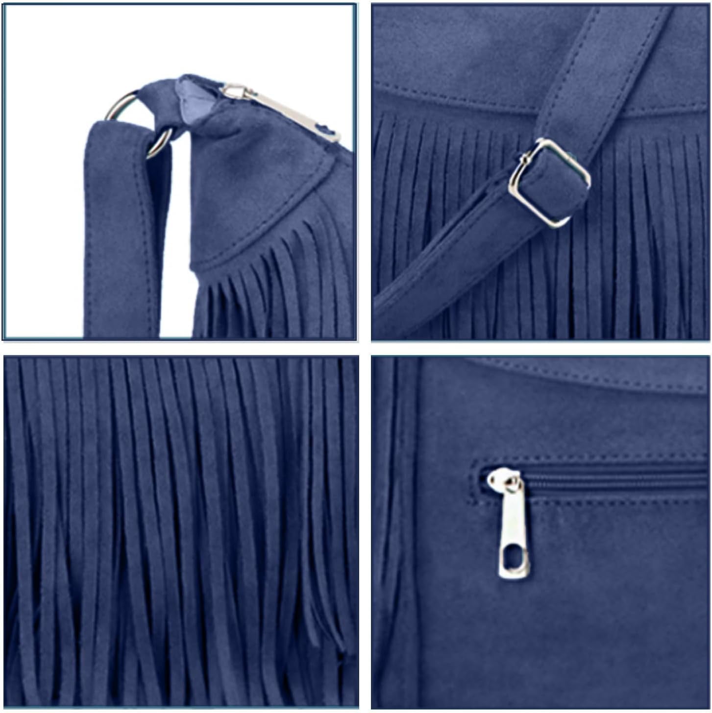 Women Fashion Fringe Purse Crossbody Bags Vegan Suede Hippie Tassel Hobo Shoulder Bag Vintage Handbags