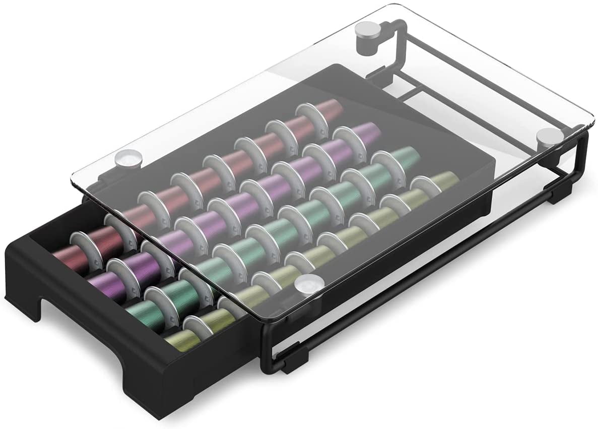 EVERIE Tempered Glass Top Holder Drawer Compatible with Nespresso