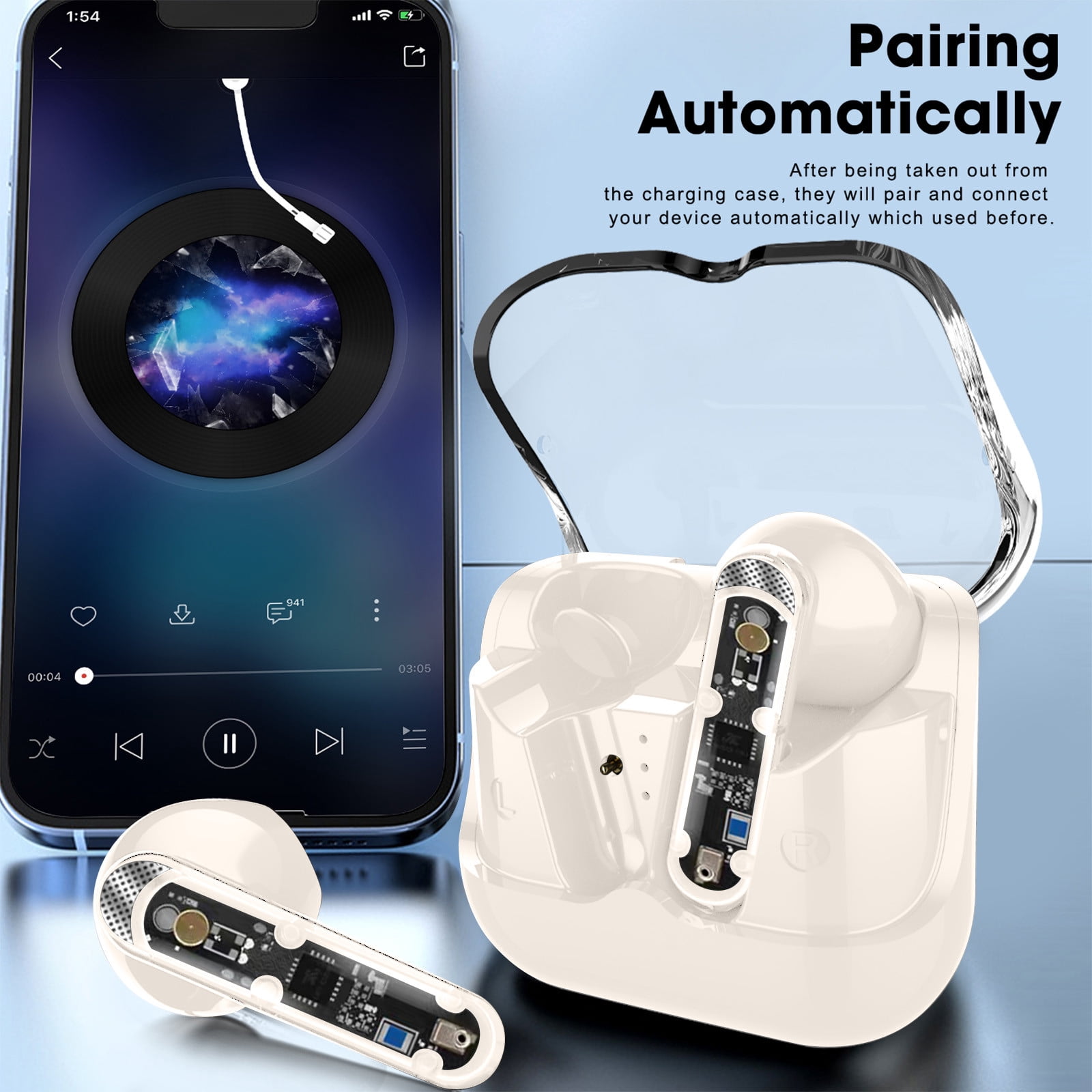 ClearanceUltralight Bluetooth Headset with Noise Cancelling , Bluetooth Earpiece with Charging Case, Heavy Bass Tws out of the Bin Boot Light Running Tpye-C Charging Port160e